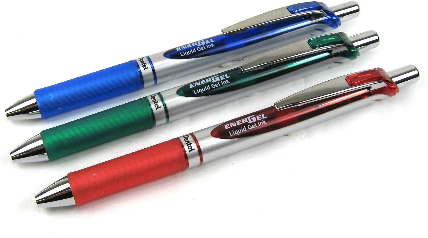 Pentel EnerGel-Xm Gelschreiber/Tintenroller, einziehbar, 0,7 mm, Blau/Grün und Rot, 3 Stück