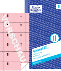 AVERY Zweckform Formularbuch Bonbuch, 105 x 198 mm, rosa