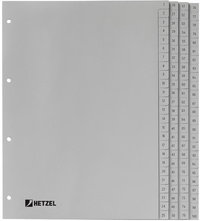 HETZEL Kunststoff-Register, Zahlen, A4, 1-52, PP, grau