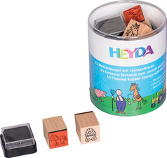 HEYDA Motivstempel-Set Pferdchen & Bauernhof, Runddose