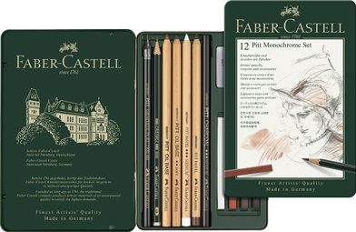 FABER-CASTELL PITT MONOCHROME Set klein, 12-teiliges Etui