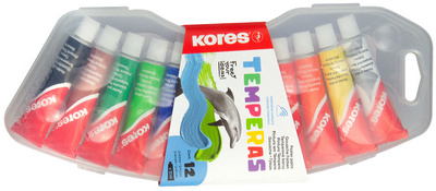 Kores Temperafarbe Temperas, 12er Kunststoffetui