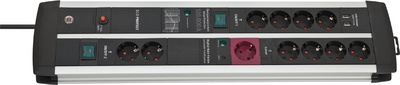 Brennenstuhl 1392000230 Premium-Protect-Line Steckdosenleiste 11-fach mit Main-Follow Funktion und 2 Schalter und Überspannungsschutz (Gaming-Mehrfachsteckdose mit 3m Kabel und 2x USB, max. 3100mA, Made in Germany)