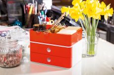 HAN SMART-BOX PLUS ALLISON – kompakte Design-Schubladenbox mit 2 Schubladen und Utensilienbox mit Deckel, cherry red, 1100-17