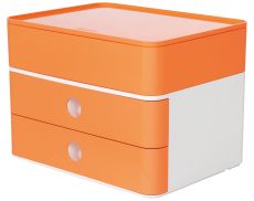 HAN SMART-BOX PLUS ALLISON – kompakte Design-Schubladenbox mit 2 Schubladen und Utensilienbox mit Deckel, apricot orange, 1100-81