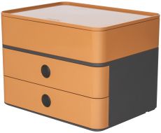 HAN SMART-BOX PLUS ALLISON – kompakte Design-Schubladenbox mit 2 Schubladen und Utensilienbox mit Deckel, caramel brown, 1100-83