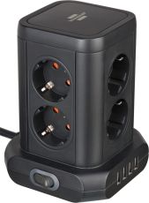 brennenstuhl Steckdosenturm 8-fach mit 4x USB schwarz 2m H05VV-F3G1.5