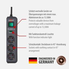 Brennenstuhl 1158820315 Eco-Line 13.500A Überspannungsschutz-Steckdosenleiste 3-fach anthrazit 1,5m H05VV-F 3G1,5