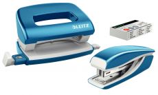 LEITZ Heftgerät- & Locher-Set Mini Nexxt WOW, blau-metallic