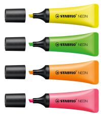 Textmarker - STABILO NEON - 10er Colormix - 4x gelb, 2x grün, 2x orange, 2x pink