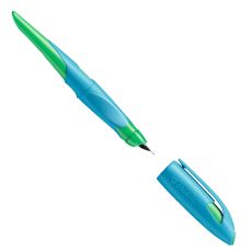 Ergonomischer Schulfüller für Linkshänder mit Anfänger-Feder A - STABILO EASYbirdy in himmelblau/grasgrün - Einzelstift - inklusive Patrone - Schreibfarbe blau (löschbar)