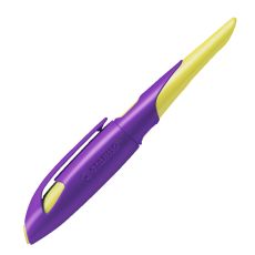 Ergonomischer Schulfüller für Rechtshänder mit Anfänger-Feder A - STABILO EASYbirdy in violett/gelb - Einzelstift - inklusive Patrone - Schreibfarbe blau (löschbar)