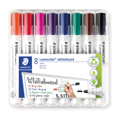 Staedtler Lumocolor 351 WP8 Whiteboard-Marker (Rundspitze ca. 2 mm Linienbreite, Set mit 8 Farben, hohe Qualität, trocken und rückstandsfrei abwischbar von Whiteboards