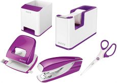 Leitz Wow Schreibtisch - Set | Stifteköcher, Schere, Locher, Heftgerät und Tischabroller Farbe: Metallic Violett