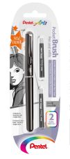 Pentel Pinselstift Pocket Brush XGFKP mit pigmentierter Tinte, nachfüllbar, variable Strichstärke, Grau