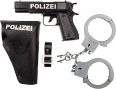 Idena 8040007 - Polizei Set, Pistole, Halfter und Handschellen, Spielset, Mottoparty, Karneval