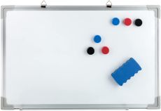 Idena 10414 - Whiteboard mit Alurahmen, ca. 40 x 60 cm groß, inklusive 6 Magnete und Schwamm, zur Wandmontage geeignet, ideal für Büro und zu Hause, ohne Maker