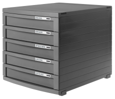 HAN Schubladenbox CONTUR – modernes und modular erweiterbares Schubladensystem, mit 5 geschlossenen Schubladen bis Format DIN B4, dunkelgrau, 1505-191