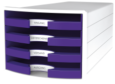 HAN Schubladenbox IMPULS 2.0 – innovatives, attraktives Design in höchster Qualität. Mit 4 offenen Schubladen für DIN A4/C4, weiß-lila, 1013-57