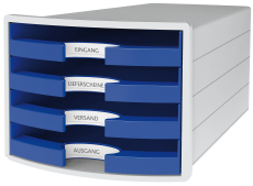 HAN Schubladenbox IMPULS 2.0 – innovatives, attraktives Design in höchster Qualität. Mit 4 offenen Schubladen für DIN A4/C4, lichtgrau-blau, 1013-14