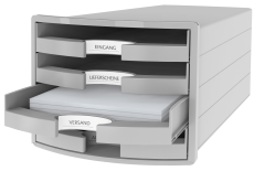 HAN Schubladenbox IMPULS 2.0 – innovatives, attraktives Design in höchster Qualität. Mit 4 offenen Schubladen für DIN A4/C4, lichtgrau, 1013-11