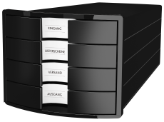 HAN Schubladenbox IMPULS 2.0 – innovatives, attraktives Design in höchster Qualität. Mit 4 geschlossenen Schubladen für DIN A4/C4, schwarz, 1012-13