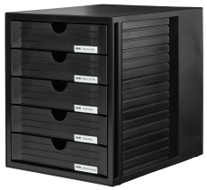 HAN Schubladenbox SYSTEMBOX – attraktives Design für Unterlagen bis DIN C4, mit 5 geschlossenen Schubladen, schwarz, 1450-13