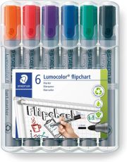 STAEDTLER Flipchart Marker Lumocolor, Rundspitze ca. 2 mm Linienbreite, lange Lebensdauer, nachfüllbar, farbintensiv, geruchsarm, hohe Qualität Made in Germany, Set mit 6 Farben, 356 WP6