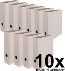 Original Falken 10er Pack Vegan-Ordner Pure Raw. Made in Germany. 8 cm breit DIN A4 Grau naturbelassen puristisch umweltfreundlich Öko Aktenordner Briefordner Büroordner Pappordner Schlitzordner