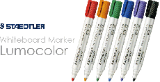 Staedtler Lumocolor 351 WP6 Whiteboard-Marker, Rundspitze ca. 2 mm Linienbreite, Set mit 6 Farben (1 Etui + Whiteboardschwamm)