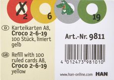HAN linierte Karteikarten für Kroko-Karteikartenhalter, gelb, 500er-Pack, A8, 190 g/m