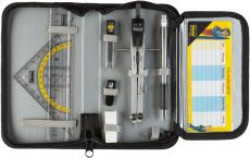 Idena 20066 - Zirkel im Etui, 11-teilig, mit Geodreieck, Lineal, Ersatzminen für den Zirkel, Druckbleistift & Ersatzminen, Stundenplan, Radiergummi & Spitzer