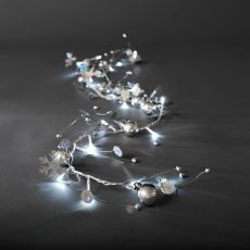 Konstsmide 3189-903 - LED Dekolichterkette, silberfarbene Perlen und Schneekristalle, 20 kalt weiße Dioden, 24V Innentrafo, transparentes Kabel