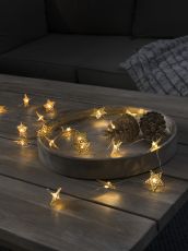 Konstsmide 3170-803 - LED Dekolichterkette, goldfarbene Metallsterne, 20 kaltweiße Dioden, batteriebetrieben, Innenbereich, transparentes Kabel, 3 x AA 1.5V (exkl.)
