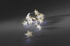 Konstsmide 3170-803 - LED Dekolichterkette, goldfarbene Metallsterne, 20 kaltweiße Dioden, batteriebetrieben, Innenbereich, transparentes Kabel, 3 x AA 1.5V (exkl.)