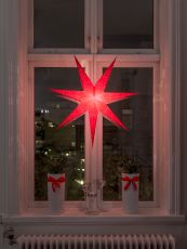 Konstsmide 2982-550 - Roter Papierstern, perforiert und rot bestickt, 7 Zacken, inkl. Anschlusskabel mit an/aus Schalter, ohne Leuchtmittel, E14 Lampenhalterung, 230V, Innen, weißes Kabel