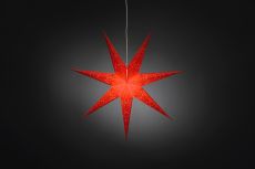 Konstsmide 2982-550 - Roter Papierstern, perforiert und rot bestickt, 7 Zacken, inkl. Anschlusskabel mit an/aus Schalter, ohne Leuchtmittel, E14 Lampenhalterung, 230V, Innen, weißes Kabel