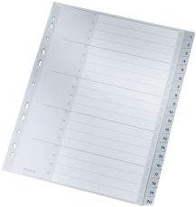 Leitz 1284 Zahlenregister - 1-20, PP, A4 Überbreite, 20 Blatt, grau