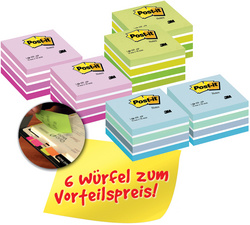 Post-it Haftnotiz-Würfel, 76 x 76 mm, Vorteilspack, sortiert