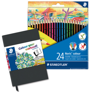 STAEDTLER Buntstift Noris Colour, 24er Etui + Notizbuch