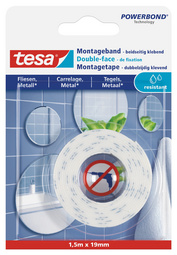 tesa Powerbond Montageband für Fliesen/Metall, 19 mm x 5,0 m