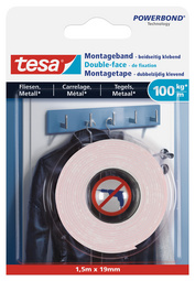 tesa Powerbond Montageband für Fliesen/Metall, 19 mm x 5,0 m