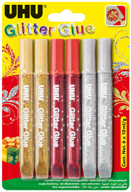 UHU Glitzerkleber Glitter Glue 'Festliche Farben', 6 x 10 ml