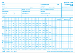 RNK Verlag Urlaubs- und Fehltagekarte 2021, DIN A5 quer