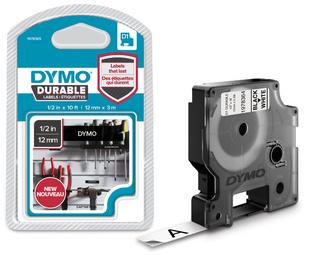 Dymo Schriftbandkassette Etiketten schwarz weiß 12mmx3,5m haftend Beschriftung 