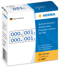 HERMA Nummern-Etiketten 0-999, 10 x 22 mm, rot, doppelt