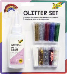 folia Glitter-Set inklusive Dekokleber, farbig sortiert