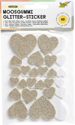 folia Moosgummi Glitter-Sticker, Herzen rot / silber