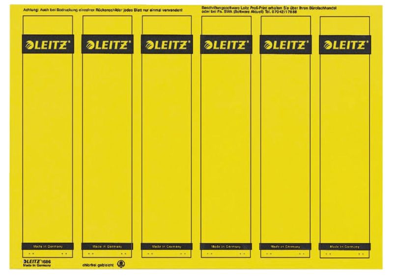 Leitz 1686 PC-beschriftbare Rückenschilder - Papier, kurz/schmal, 150 Stück, gelb