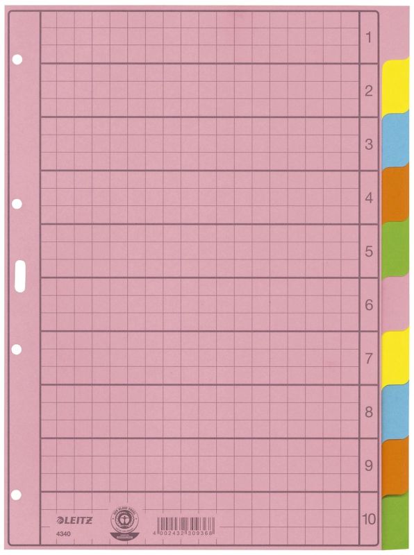 Leitz 4340 Register - blanko, Papier, A4, 10 Blatt, Taben 2x 5-farbig